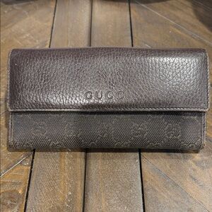 Gucci Dark Brown Leather and Canvas Wallet